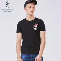 与狼共舞短袖T恤2018夏季新款男装圆领印花休闲男士体恤衫DZ