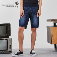 与狼共舞牛仔短裤男装2018春夏季男士水洗修身薄款牛仔五分裤DZ