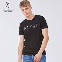 与狼共舞短袖T恤男2018夏季男装潮流纯棉亮片字母印花体恤男DZ