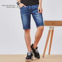 与狼共舞牛仔短裤男士2018夏季潮流水洗修身牛仔五分裤子男装DZ