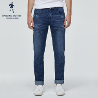 与狼共舞牛仔裤男夏季直筒修身潮流韩版蓝色牛仔长裤子男装DZ