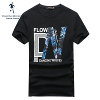 与狼共舞短袖T恤2018夏季新款男装印花圆领男士休闲T恤衫DZ