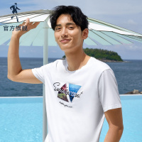 与狼共舞短袖T恤男2019春季新款男士印花圆领上衣修身绣花短t潮