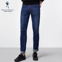 与狼共舞牛仔裤男秋季新款男士水洗修身韩版小直脚休闲长裤子X