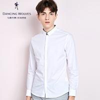 清仓特卖/与狼共舞男装长袖衬衫春季潮流休闲青年纯色修身衬衣DZ