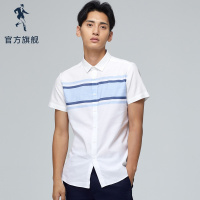 与狼共舞短袖衬衫男2019夏季新款时尚男士潮流商务纯棉修身衬衣男