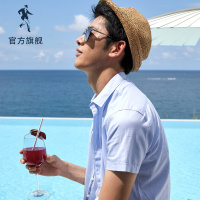 与狼共舞短袖衬衫男2019夏季新款男装纯棉韩版潮流男士休闲衬衣