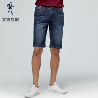 与狼共舞牛仔短裤男2019春季新款直筒修身潮流男士蓝色休闲五分裤