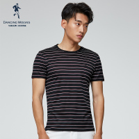 清仓与狼共舞短袖T恤男2019夏季韩版潮流纯棉修身条纹半袖T恤衫DZ