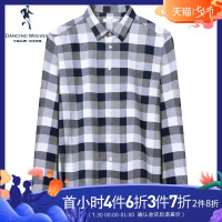 与狼共舞长袖衬衫男秋新款格纹韩版潮流外穿青年衬衫日系衬衣男DZ