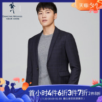 与狼共舞西服男装修身西服韩版2019秋季新款男装格子单西外套DZ