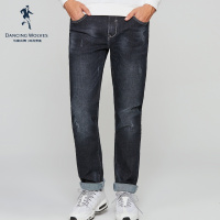 与狼共舞牛仔裤男2019夏季新款男装修身磨破小脚青年牛仔长裤XK