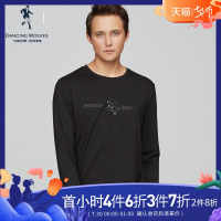 与狼共舞长袖T恤男2019秋季新款男装套头圆领印花男士潮流T恤衫DZ