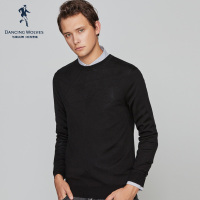 与狼共舞男装毛衣男2019秋季男士圆领男韩版修身套头打底针织衫DZ