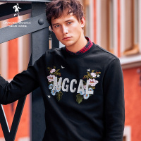 与狼共舞圆领卫衣男2019秋季新款潮流男装刺绣男士套头长袖T恤DZ