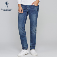 与狼共舞牛仔裤男2019秋季新款修身直筒休闲长裤子男装潮流裤子DZ