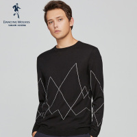 与狼共舞针织衫男2019秋季新款男装圆领几何休闲男士毛衣毛衫DZ