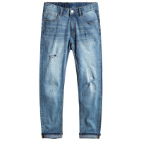 与狼共舞牛仔裤男修身破洞浅色长裤2020春季新款潮流弹力男士裤子