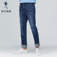 与狼共舞牛仔裤男修身直筒长裤2020春季新款韩版潮流百搭男士裤子