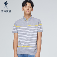 与狼共舞短袖T恤男翻领条纹夏季新款撞色商务休闲男士polo衫