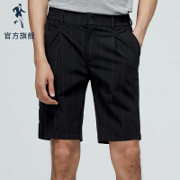 与狼共舞休闲裤男士短裤修身竖条纹裤子夏季新款弹力潮流男裤