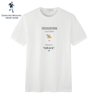 与狼共舞短袖T恤男刺绣小蜜蜂夏季纯棉舒适印花韩版潮流T恤衫男MS