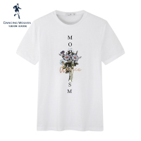 与狼共舞舒适纯棉夏季新款韩版时尚花卉印花休闲短袖男士T恤