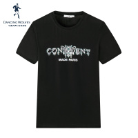 与狼共舞夏季新款蜜蜂涂层印花休闲短袖男士T恤