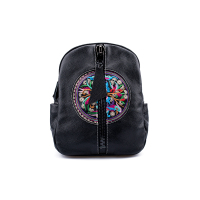 吐火罗2018新品百搭刺绣民族风牛皮双肩包