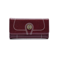 吐火罗2018新品纯色百搭复古暗扣信封个性牛皮钱包