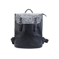 吐火罗2018新品复古压花翻盖简约牛皮双肩包