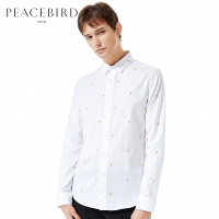 太平鸟男装秋季刺绣点缀青年休闲个性长袖衬衫潮流衬衣