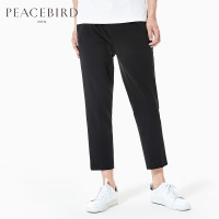 太平鸟男装2017男士黑色个性侧边薄款学生修身休闲裤