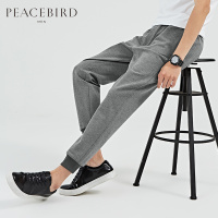 太平鸟男灰色运动裤9分裤针织运动裤男束脚休闲裤