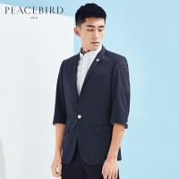 太平鸟男装夏装藏青色休闲七分袖西服韩版薄西服外套
