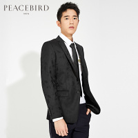 太平鸟男装黑色时尚暗纹便服春季修身西装男
