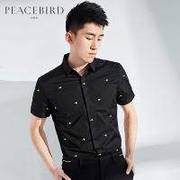 太平鸟男装男士韩版修身波点印花夏装短袖衬衫