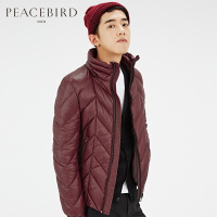 太平鸟冬季新款男士酒红色可拆卸帽白鸭绒羽绒衣