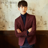 太平鸟男新款酒红色西服一粒单排扣便西外套西装
