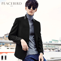 太平鸟黑色韩版一粒扣西服修身时尚羊毛休闲西装