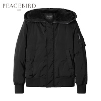 太平鸟男装冬款个性加厚连帽多口袋双重拉链禁羽绒服