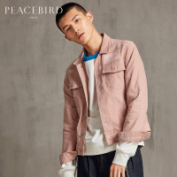 太平鸟男装个性新款烟粉色短款棉质夹克春季时尚外套男
