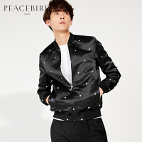 太平鸟男装黑色棒球领时尚刺绣修身男士夹克潮