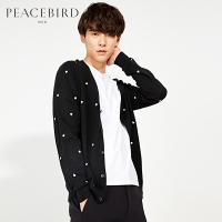 太平鸟男装男士春季新款黑色毛开衫白色波点羊毛衫