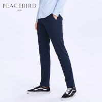 太平鸟男装春季新款藏蓝色袋边刺绣时尚直筒休闲裤男