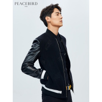 太平鸟男装冬季新款时尚刺绣潮流拼接修身外套长袖夹克_7