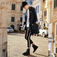 太平鸟男装长款风衣男秋季新款韩版时尚男士个性胶印连帽外套潮_8