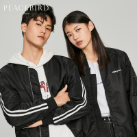 太平鸟男装2018秋季新款领后贴布装饰夹克袖部黑白缝边外套男春秋