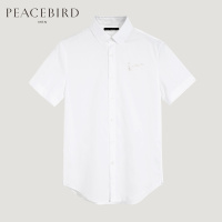 太平鸟男装2018秋季新款白色短袖衬衫撞色字母胶印男士T恤衬衫潮