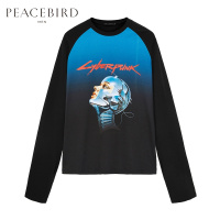 太平鸟男装秋季新款青年男士圆领字母印花长袖T恤微弹